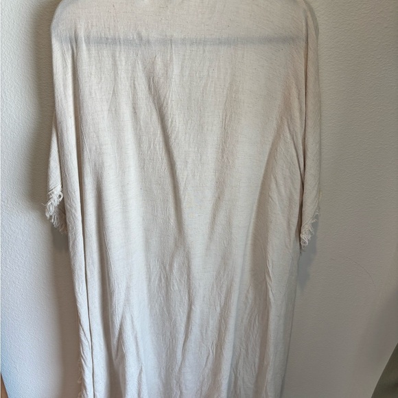 Light, Breathable, Cream Button-Up Poncho with Fringe - Picture 5 of 6